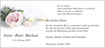 Traueranzeige von Iren Reni Barkau von Neue Osnabrücker Zeitung GmbH & Co. KG