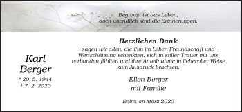 Traueranzeige von Karl Berger von Neue Osnabrücker Zeitung GmbH & Co. KG