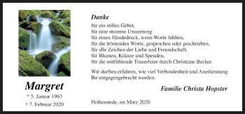 Traueranzeige von Margret  von Neue Osnabrücker Zeitung GmbH & Co. KG