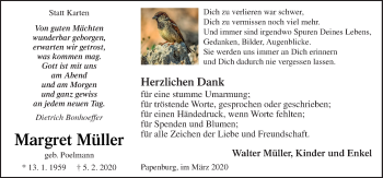 Traueranzeige von Margret Müller von Neue Osnabrücker Zeitung GmbH & Co. KG