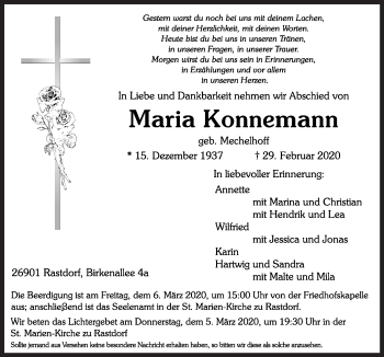 Traueranzeige von Maria Konnemann von Neue Osnabrücker Zeitung GmbH & Co. KG