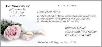 Traueranzeige von Martina Grüter von Neue Osnabrücker Zeitung GmbH & Co. KG