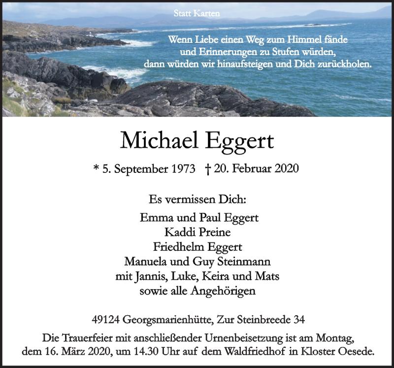  Traueranzeige für Michael Eggert vom 07.03.2020 aus Neue Osnabrücker Zeitung GmbH & Co. KG