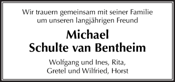 Traueranzeige von Michael Schulte van Bentheim von Neue Osnabrücker Zeitung GmbH & Co. KG