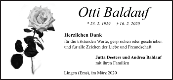 Traueranzeige von Otti Baldauf von Neue Osnabrücker Zeitung GmbH & Co. KG