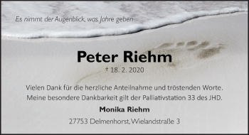 Traueranzeige von Peter Riehm von Neue Osnabrücker Zeitung GmbH & Co. KG