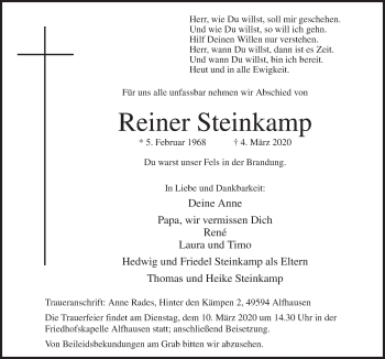 Traueranzeige von Reiner Steinkamp von Neue Osnabrücker Zeitung GmbH & Co. KG