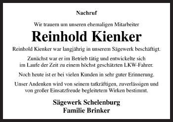 Traueranzeige von Reinhold Kienker von Neue Osnabrücker Zeitung GmbH & Co. KG