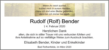 Traueranzeige von Rudolf Bender von Neue Osnabrücker Zeitung GmbH & Co. KG