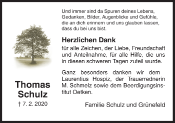 Traueranzeige von Thomas Schulz von Neue Osnabrücker Zeitung GmbH & Co. KG