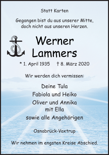 Traueranzeige von Werner Lammers von Neue Osnabrücker Zeitung GmbH & Co. KG