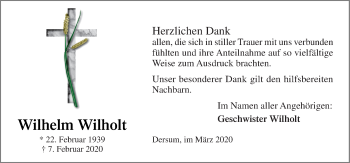 Traueranzeige von Wilhelm Wilholt von Neue Osnabrücker Zeitung GmbH & Co. KG