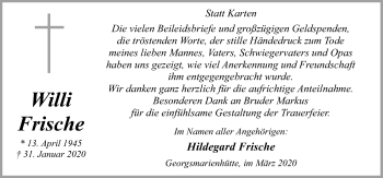 Traueranzeige von Willi Frische von Neue Osnabrücker Zeitung GmbH & Co. KG