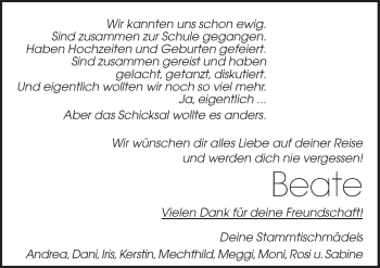 Traueranzeige von Beate  von Neue Osnabrücker Zeitung GmbH & Co. KG