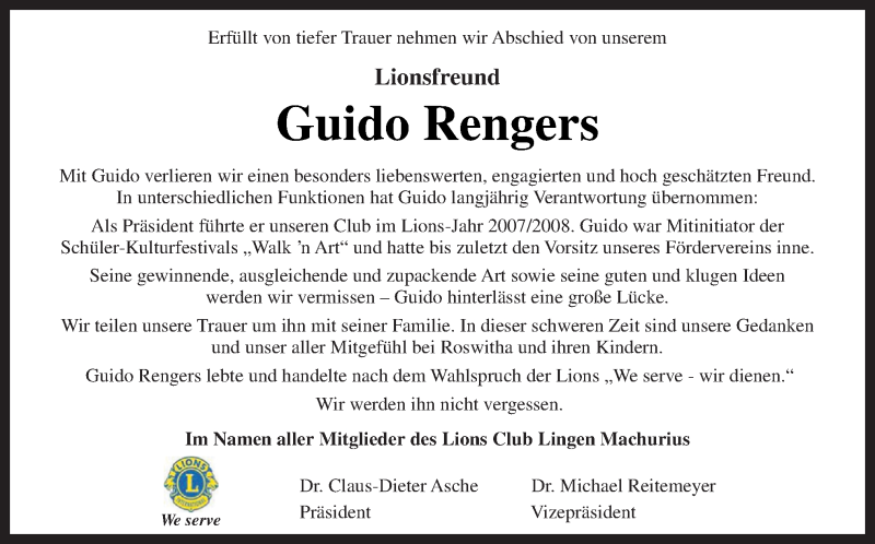  Traueranzeige für Guido Rengers vom 07.04.2020 aus Neue Osnabrücker Zeitung GmbH & Co. KG