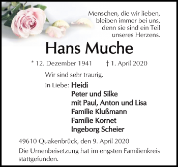 Traueranzeige von Hans Muche von Neue Osnabrücker Zeitung GmbH & Co. KG