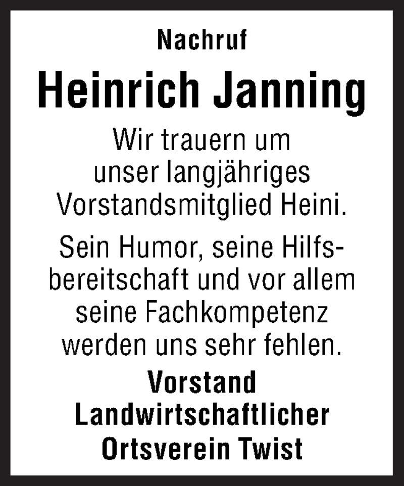  Traueranzeige für Heinrich Janning vom 03.04.2020 aus Neue Osnabrücker Zeitung GmbH & Co. KG