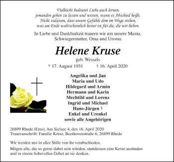 Traueranzeige von Helene Kruse von Neue Osnabrücker Zeitung GmbH & Co. KG