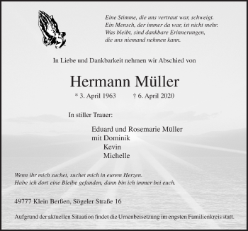 Traueranzeige von Hermann Müller von Neue Osnabrücker Zeitung GmbH & Co. KG