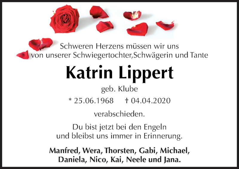  Traueranzeige für Katrin Lippert vom 11.04.2020 aus Neue Osnabrücker Zeitung GmbH & Co. KG
