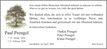 Traueranzeige von Paul Prengel von Neue Osnabrücker Zeitung GmbH & Co. KG
