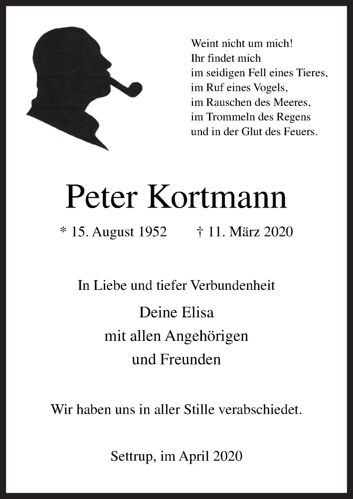  Traueranzeige für Peter Kortmann vom 11.04.2020 aus Neue Osnabrücker Zeitung GmbH & Co. KG