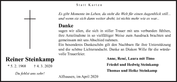 Traueranzeige von Reiner Steinkamp von Neue Osnabrücker Zeitung GmbH & Co. KG