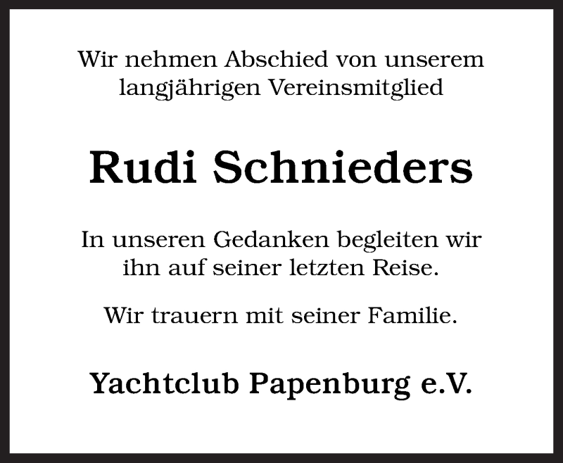  Traueranzeige für Rudi Schnieders vom 22.04.2020 aus Neue Osnabrücker Zeitung GmbH & Co. KG
