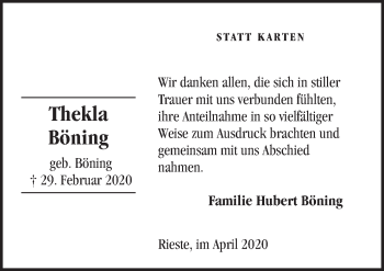 Traueranzeige von Thekla Böning von Neue Osnabrücker Zeitung GmbH & Co. KG