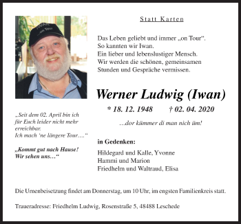 Traueranzeige von Werner Ludwig von Neue Osnabrücker Zeitung GmbH & Co. KG