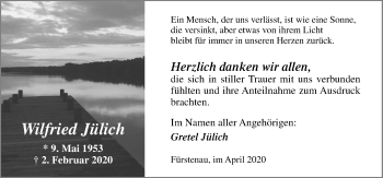 Traueranzeige von Wilfried Jülich von Neue Osnabrücker Zeitung GmbH & Co. KG