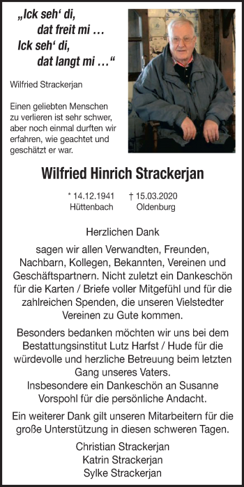 Traueranzeige von Wilfried Hinrich Strackerjan von Neue Osnabrücker Zeitung GmbH & Co. KG