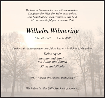 Traueranzeige von Wilhelm Wilmering von Neue Osnabrücker Zeitung GmbH & Co. KG