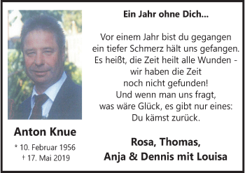 Traueranzeige von Anton Knue von Neue Osnabrücker Zeitung GmbH & Co. KG