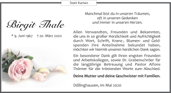 Traueranzeige von Birgit Thale von Neue Osnabrücker Zeitung GmbH & Co. KG