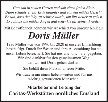 Traueranzeige von Doris Müller von Neue Osnabrücker Zeitung GmbH & Co. KG