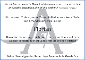 Traueranzeige von Florian Asbeck von Neue Osnabrücker Zeitung GmbH & Co. KG
