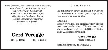 Traueranzeige von Gerd Veregge von Neue Osnabrücker Zeitung GmbH & Co. KG