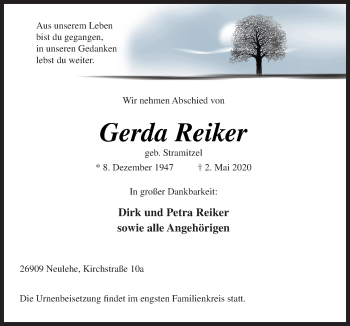 Traueranzeige von Gerda Reiker von Neue Osnabrücker Zeitung GmbH & Co. KG