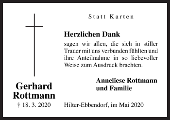 Traueranzeige von Gerhard Rottmann von Neue Osnabrücker Zeitung GmbH & Co. KG