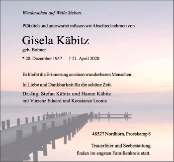 Traueranzeige von Gisela Käbitz von Neue Osnabrücker Zeitung GmbH & Co. KG