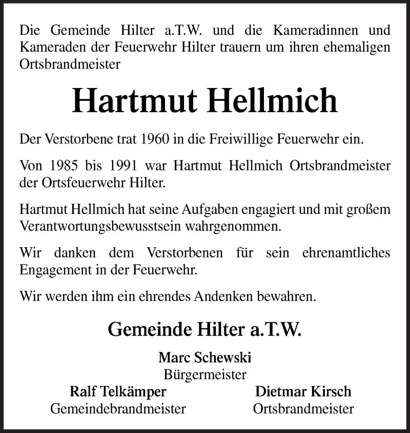  Traueranzeige für Hartmut Hellmich vom 22.05.2020 aus Neue Osnabrücker Zeitung GmbH & Co. KG
