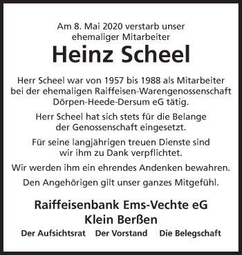 Traueranzeige von Heinz Scheel von Neue Osnabrücker Zeitung GmbH & Co. KG