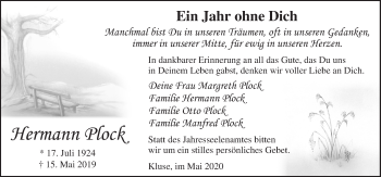 Traueranzeige von Hermann Plock von Neue Osnabrücker Zeitung GmbH & Co. KG