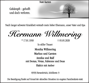 Traueranzeige von Hermann Willmering von Neue Osnabrücker Zeitung GmbH & Co. KG