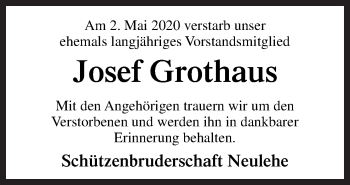 Traueranzeige von Josef Grothaus von Neue Osnabrücker Zeitung GmbH & Co. KG