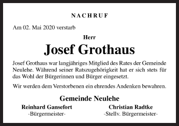 Traueranzeige von Josef Grothaus von Neue Osnabrücker Zeitung GmbH & Co. KG