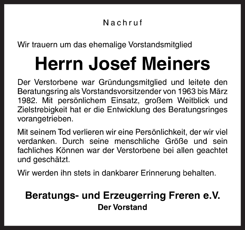  Traueranzeige für Josef Meiners vom 27.05.2020 aus Neue Osnabrücker Zeitung GmbH & Co. KG