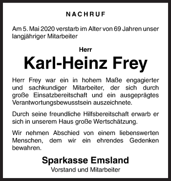 Traueranzeige von Karl-Heinz Frey von Neue Osnabrücker Zeitung GmbH & Co. KG