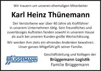 Traueranzeige von Karl Heinz Thünemann von Neue Osnabrücker Zeitung GmbH & Co. KG